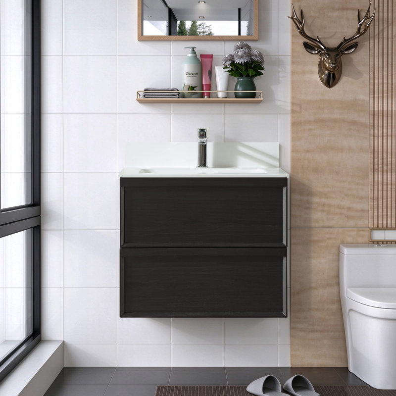 Meuble-lavabo mural de style Mid-Century flottant 24 po entièrement assemblé