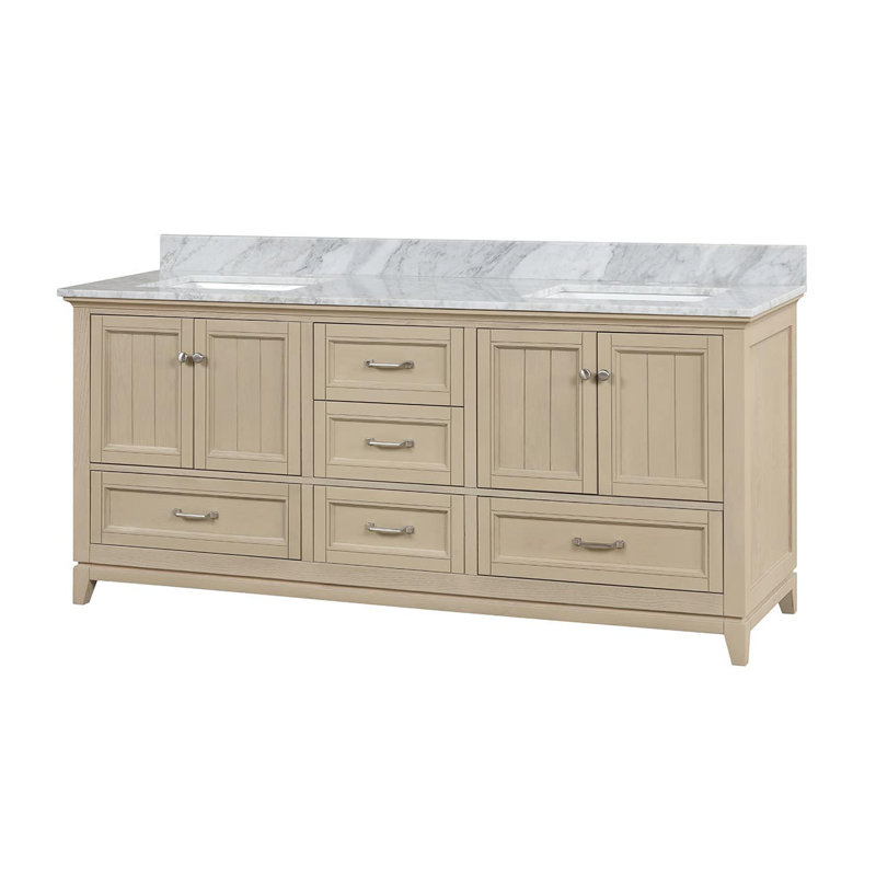 71.25;71.25'' Double Bathroom Vanity with Marble Top, Light Oak