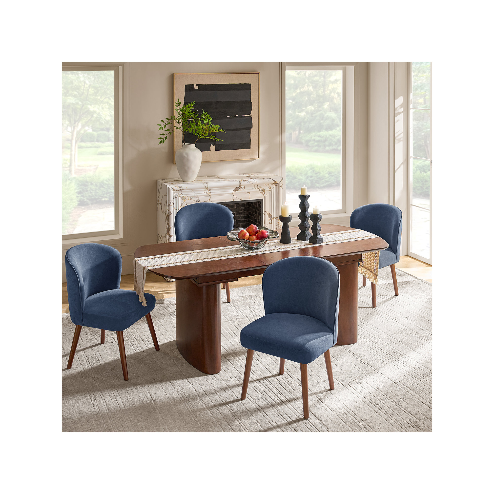 Palmdale Mid-Century Modern Upholstered Dining Chair Set, Slate Blue, 4