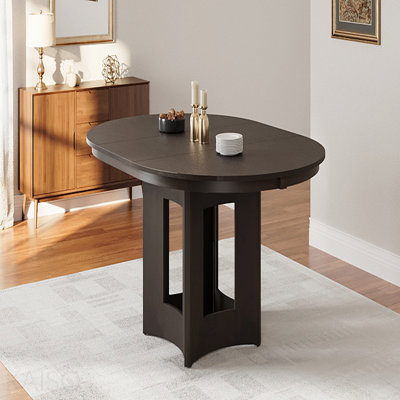 Farmhouse Extendable Round Dining Table With 16inch Removable Leaf For Small Places, Espresso