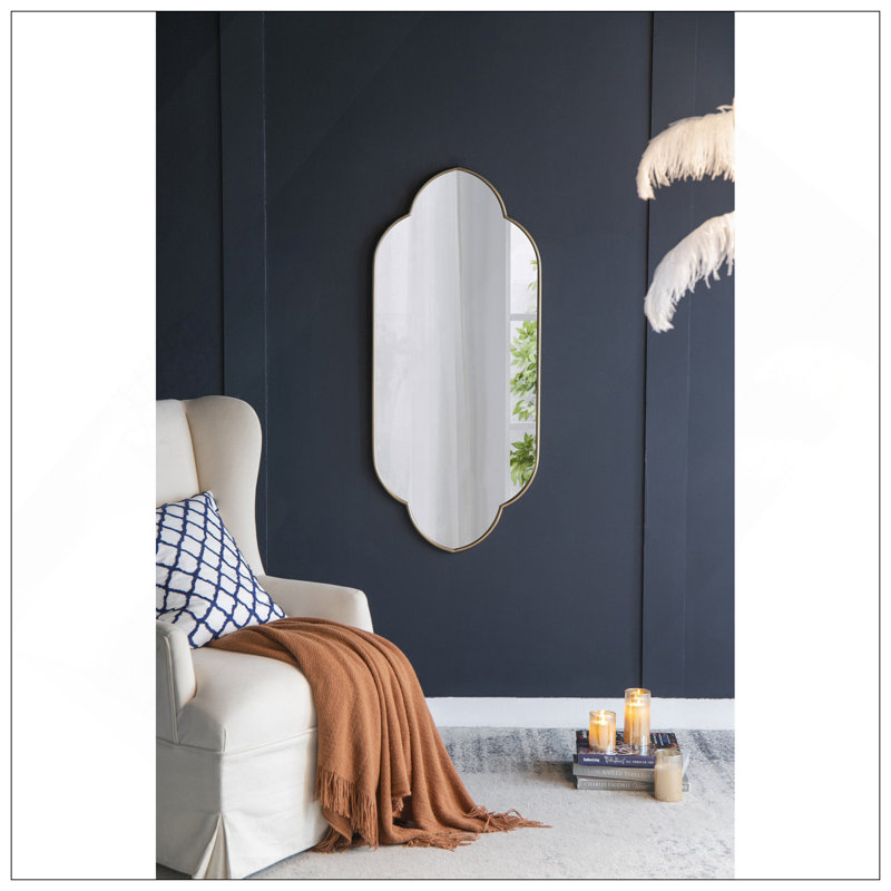 Champagne Gold Decorative Wall Mirror With Notched Edges, Elegant And Versatile For Any Room