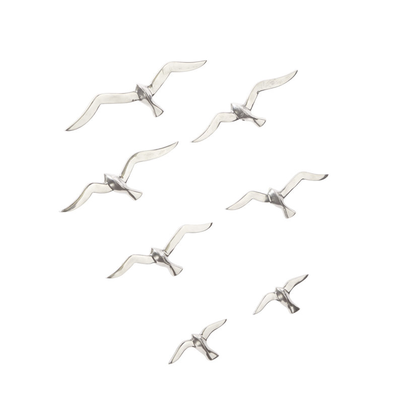 Aluminum Metal Floating Flock of Bird Wall Decor Set, Silver