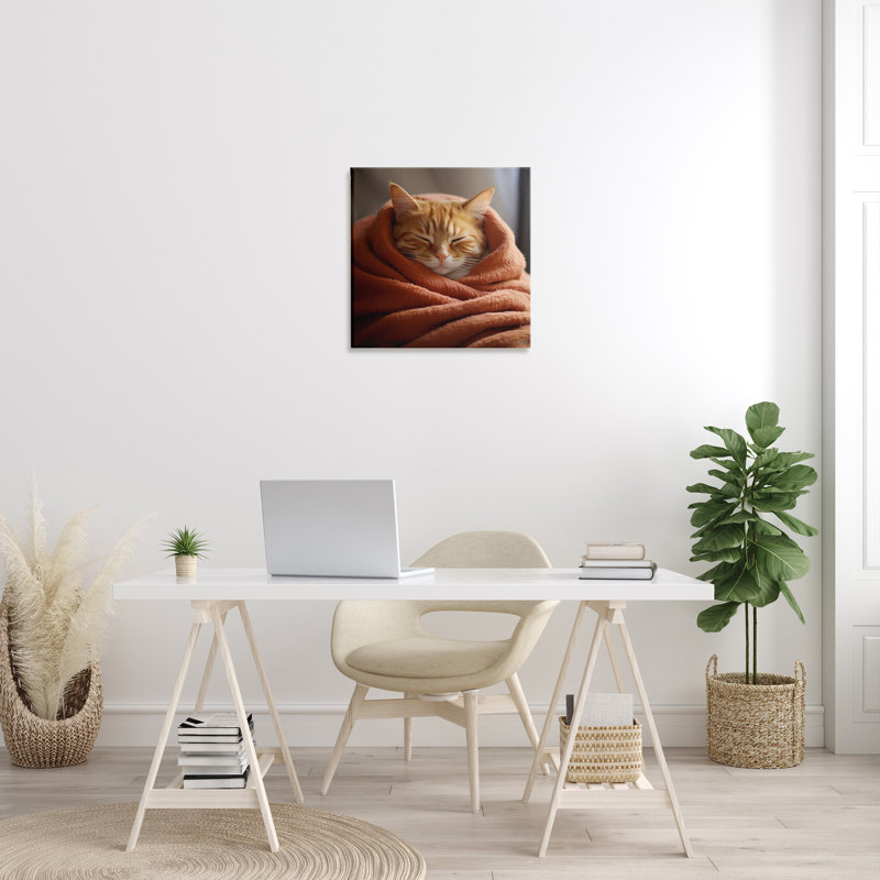«Cuddling Sleepy Cat», art mural sur toile par RB, H 24 po x l 24 po