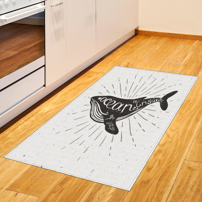 Whale Inspirational High Density Long Fiber Poly Threads Decorative Area Rug Carpet, Rectangle 2'7" x 5'