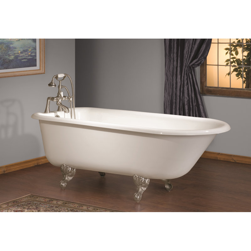 54'' L Soaking Bathtub, Polished Nickel, White Interior with White Exterior