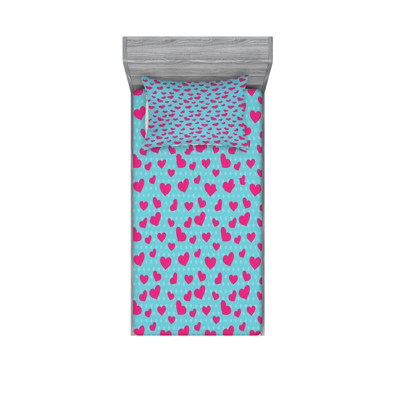 Ensemble de draps image rétro avec cœurs, Ensemble de draps pour lit simple TG avec drap-hou
