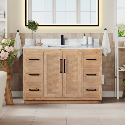 Deach 48" Single Bathroom Vanity with Calacatta White Quartz Countertop without Mirror