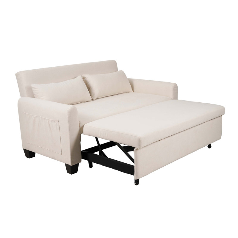 54'' Pull Out Sofa Bed,3 in 1 Sleeper Sofa Couch with Pullout Bed, Convertible Futon Loveseat with Side Pockets and Lumbar Pillows for Living Room, Apartment