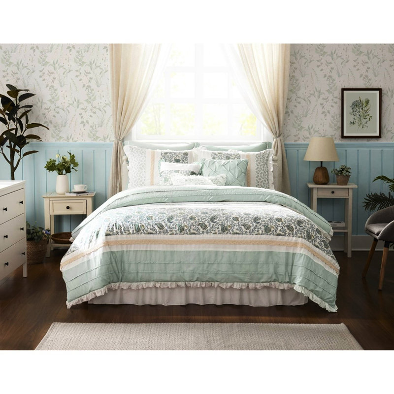 Édredon 9 pièces en coton très grand lit, Aqua