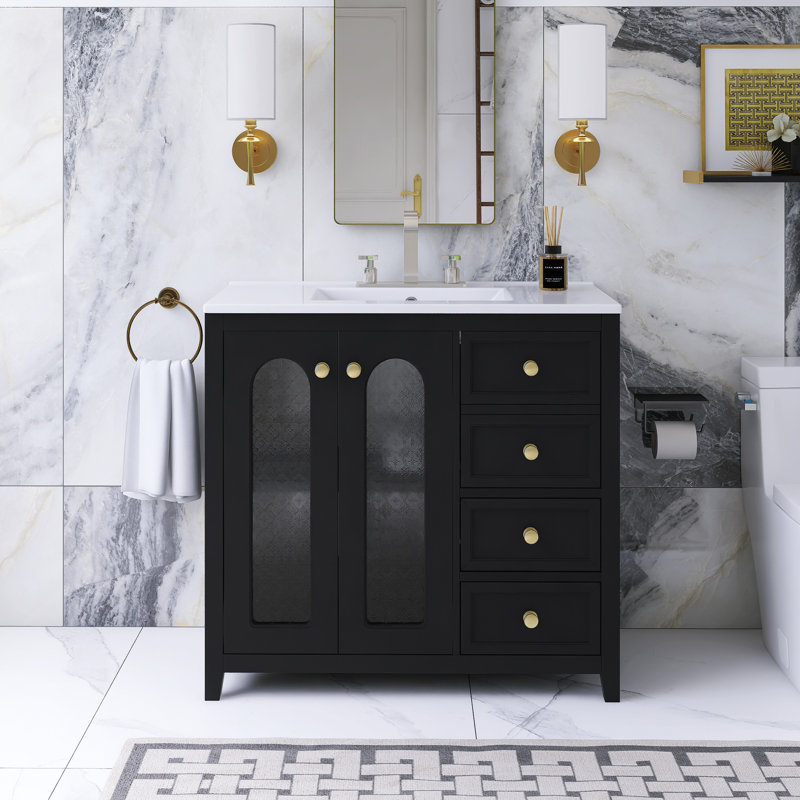 36 In. Elegant And Stylish Freestanding Bathroom Vanity, Black