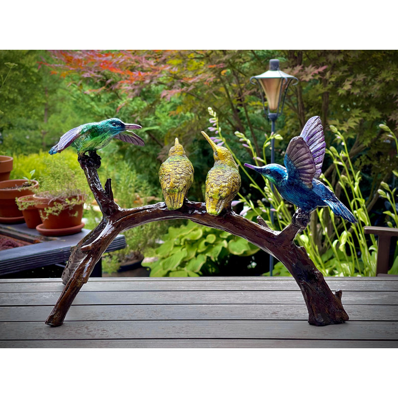 Bronze Hummingbirds on Branch Figurine