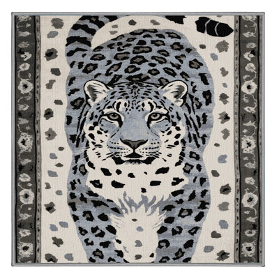 Washable Snow Leopard Big Cats Area Rug