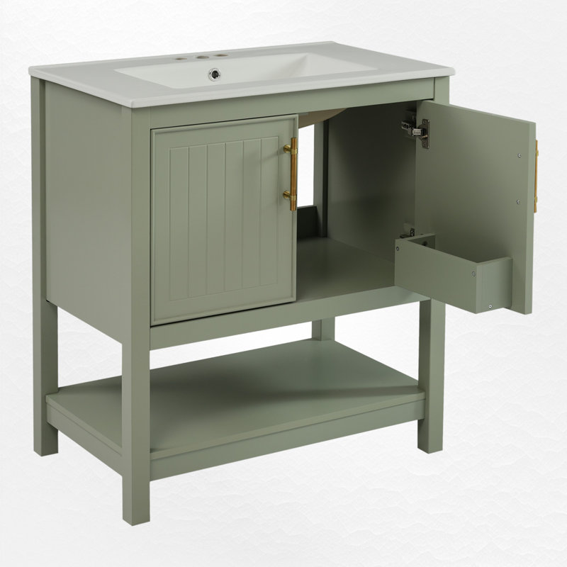 Meuble-lavabo simple 30 po avec comptoir en céramique, Vert