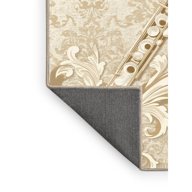 Tapis beige moelleux moelleux classique en damas Montauk - reliure beige, 2 x 4