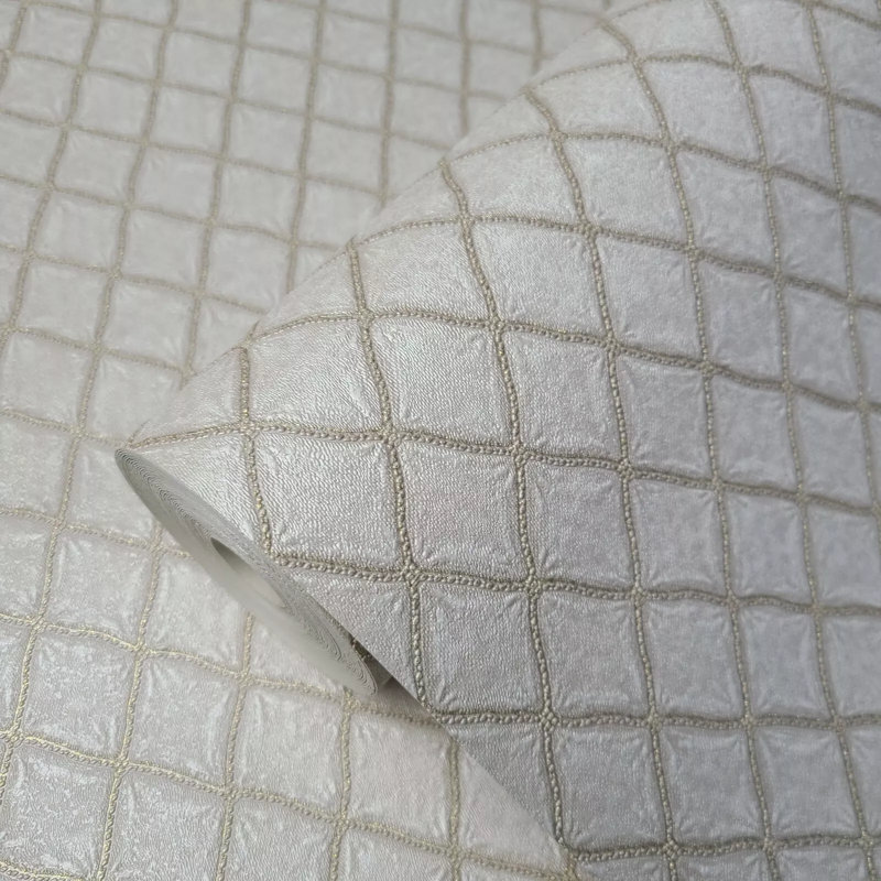 Papier peint moderne beige texturé avec losanges texturés, or rose et crème