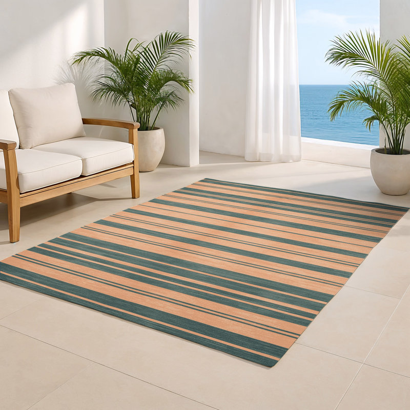 Tapis intérieur / extérieur brun HorizontalStripes, Rectangulaire 8 pi x 10 pi