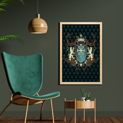 Heraldic Design from Middle Ages Coat of Arms Crown Lions and Swirls - Picture Frame Graphic Art Print on Fabric -  East Urban Home, 3A20F3C8BDD747079B4285106A4EE55C