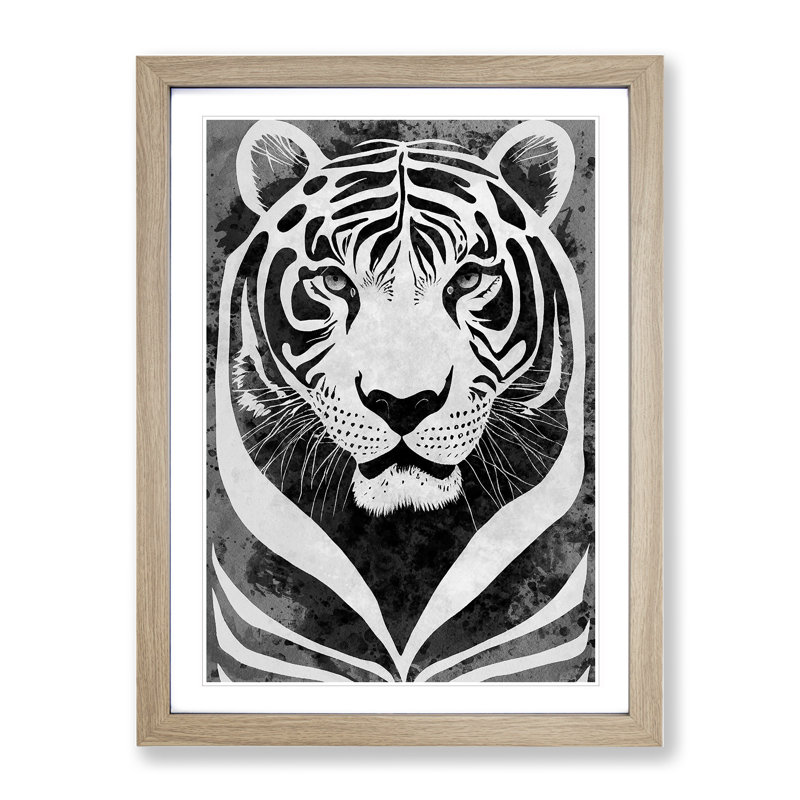 Monochrome Tiger No.4 - Framed Print, 34cm H x 25cm W x 2cm D, Oak