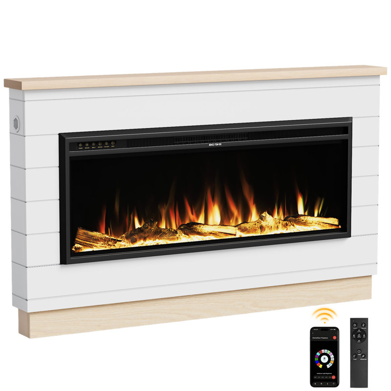 Entouré de foyer mural, toit mince, conception cannelée horizontale, H 36,6 po x l 60 po x P 5,5 po