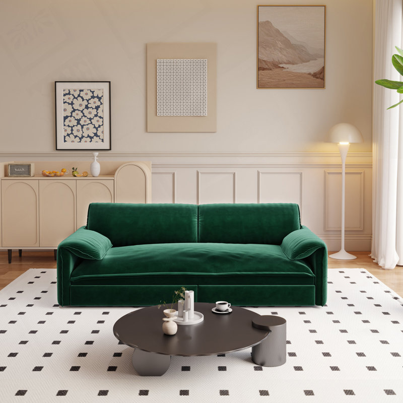 Pull Out Sofa Bed, 3-in-1 Convertible Sleeper Sofa with Side Storage, Green Velvet