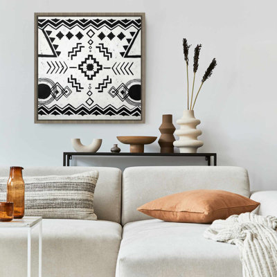 Ethnic Patterns White Framed Canvas | Living Room Decor