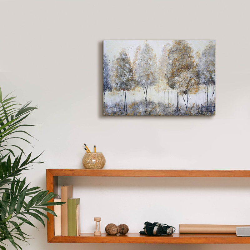 «Forest Of Gold A» par Jean Plout, art mural sur toile, H 12 po x l 18 po x P 0,75 po