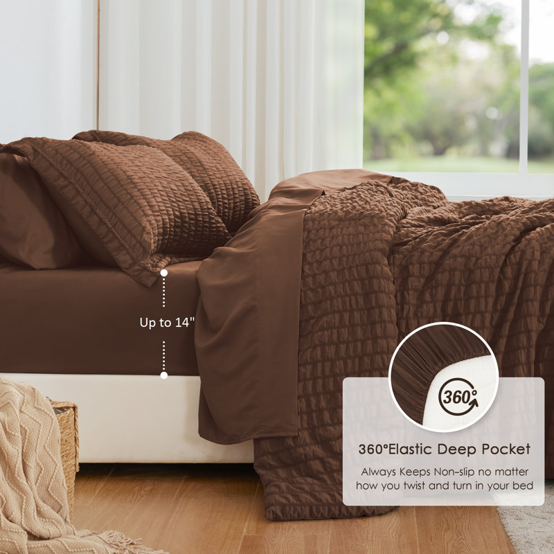 Love's cabin Seersucker Twin Comforter Set, Brown, Twin-5 Pieces
