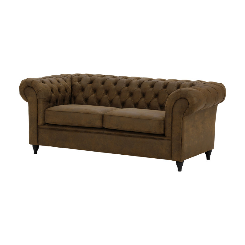 Littlehampton 3 Seater Faux Leather Chesterfield Sofa, 29.5" H x 75.59" W x 75.59" D, Chocolate Brown