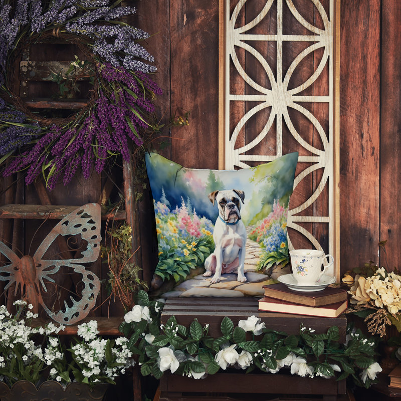 White Boxer Spring Path Throw Pillow, 14"H x 14"W