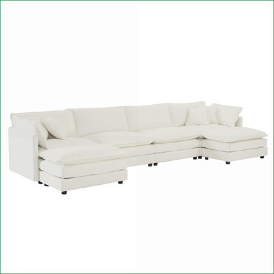 Canapé modulaire en U modulaire avec méridienne réversible & amp; Repose-pieds | Chenille blanche neige