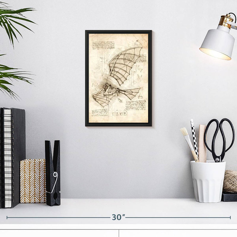 Flying Machine Leonardo Da Vinci, 9" X 13", Floating Frame Black