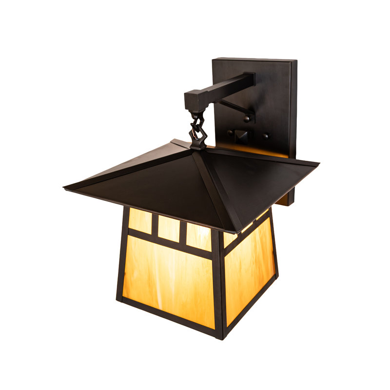 1 - Light Sconce, 15" H x 12" W x 12.75" D, Beige / Craftsman Brown