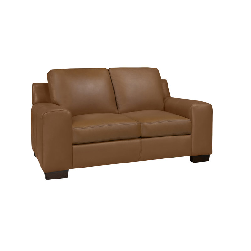 Causeuse en cuir véritable 64 po Davontai, Cuir véritable brun moyen