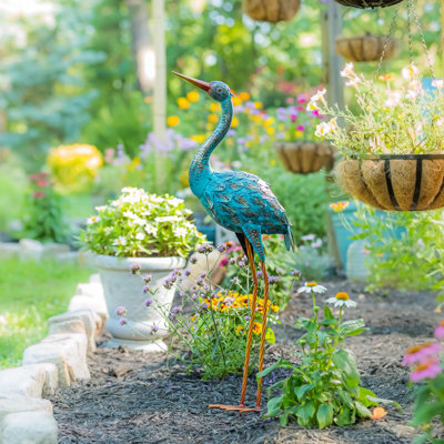 Statue de jardin avec grue en métal Kasiem H 34 po