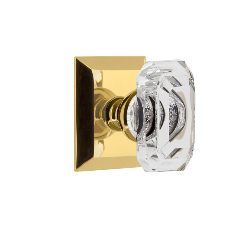 Grandeur Fifth Avenue Square Rosette With Baguette Crystal Knob, Lifetime Brass, 2.375"