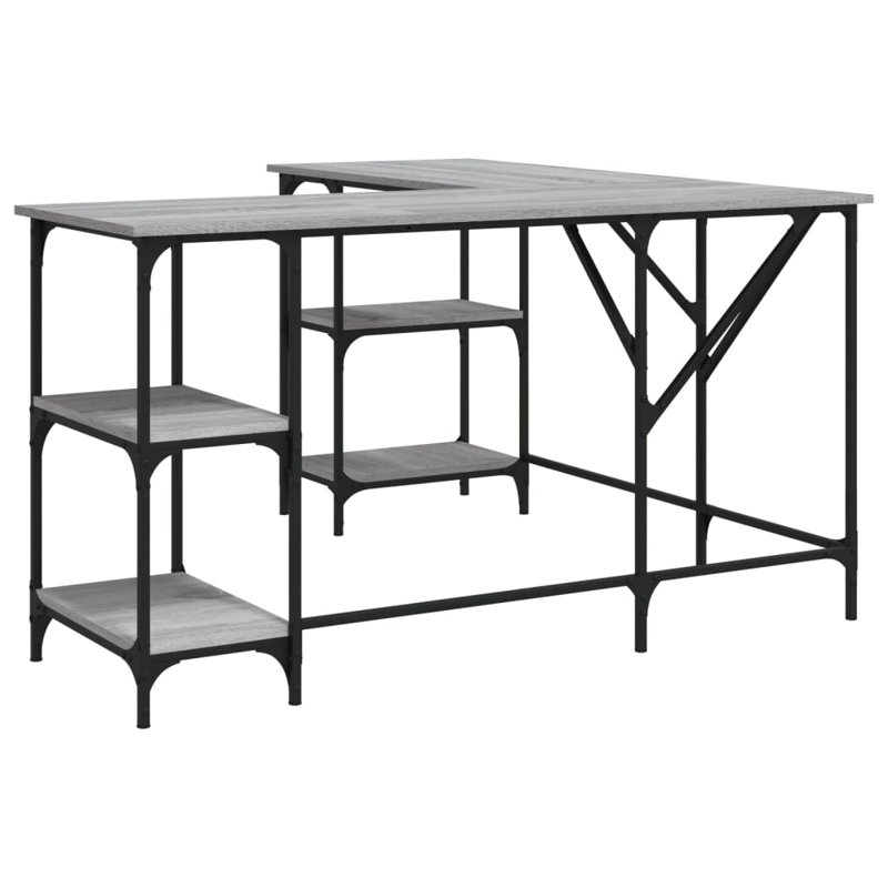 Aahad L-Shaped Metal Base Writing Desk, Grey Sonoma