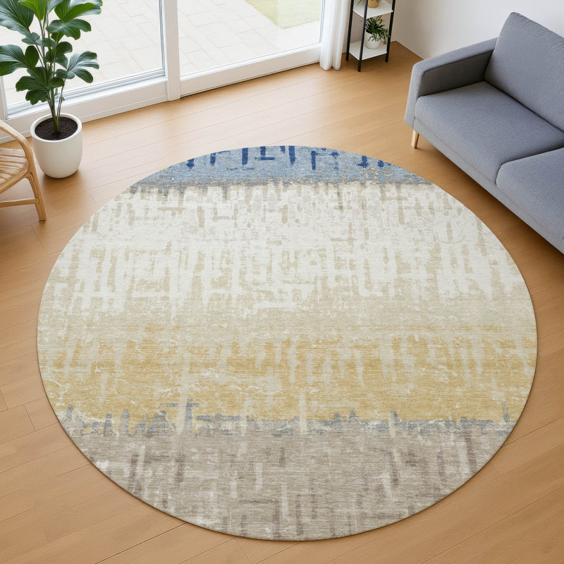 Machine Washable Indoor/Outdoor Chantille ACN2752 Striped Rug, Baltic, 8' Round