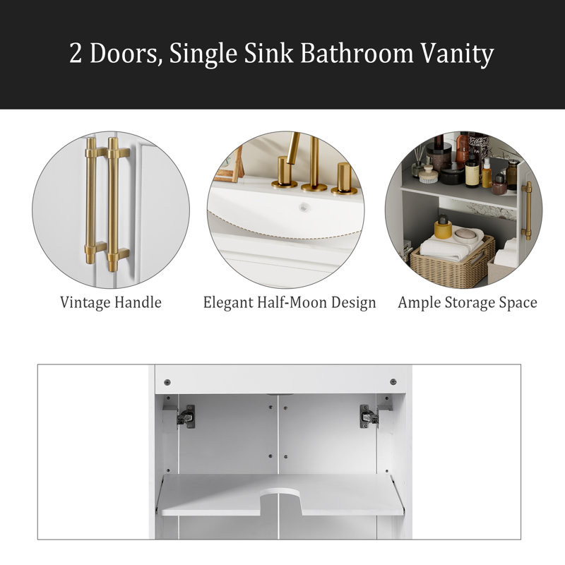 Meuble-lavabo 24 po avec lavabo intégré en céramique, meuble-lavabo à 2 portes et meuble-lavabo simple pour petite et moyenne salle de bain