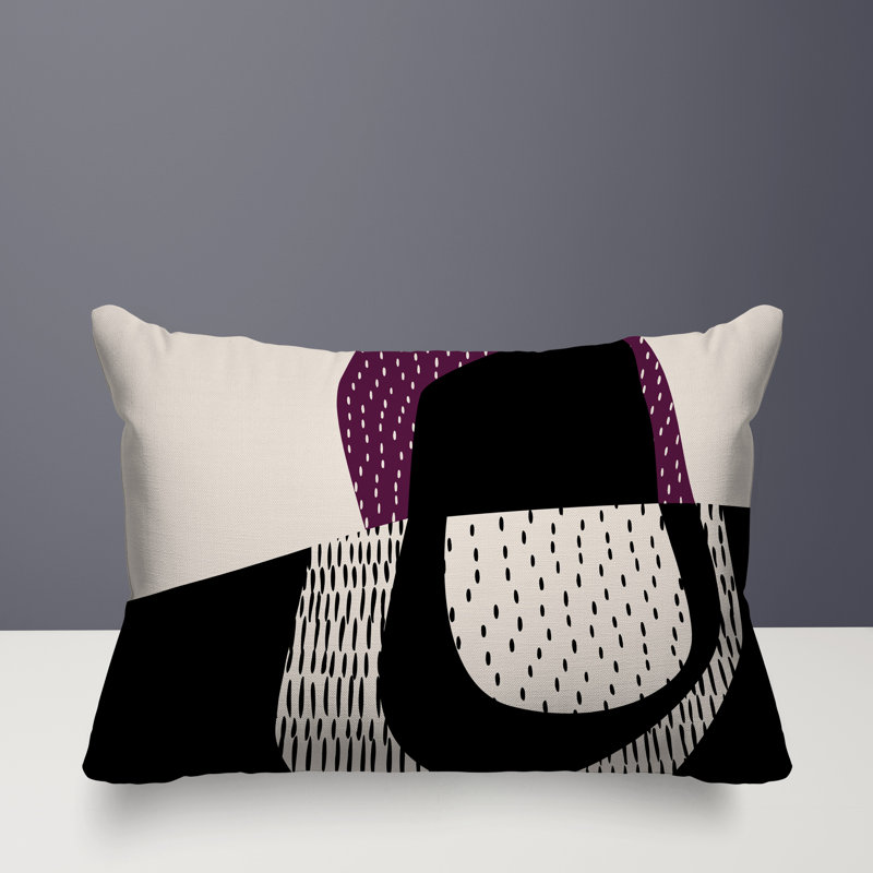 Coussin lombaire réversible intérieur / extérieur Vikka, H 14 po x l 20 po, Mauve / noir / blanc cassé, Capri