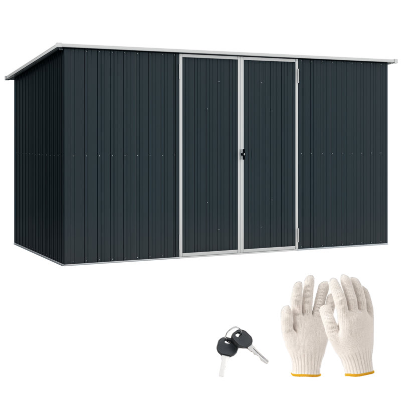 Outsunny 11 x 5.6ft Galvanised Steel Garden Shed with Lockable Doors Grey
