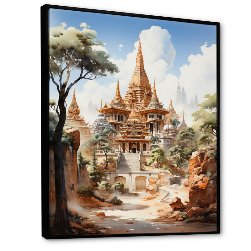 Art bouddhiste beige sur toile, art bouddhiste beige, Cadre flottant noir, H 20 po x l 12 po x P 1 po