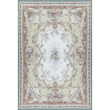 Hand-Knotted High-Quality Green and Rose Area Rug