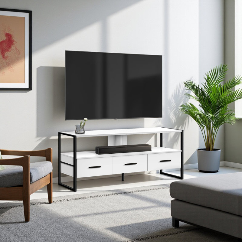 Meuble télé Ellie de 48 po avec finition blanche moderne, l 49,07 po x P 15,53 po x H 19,83 po
