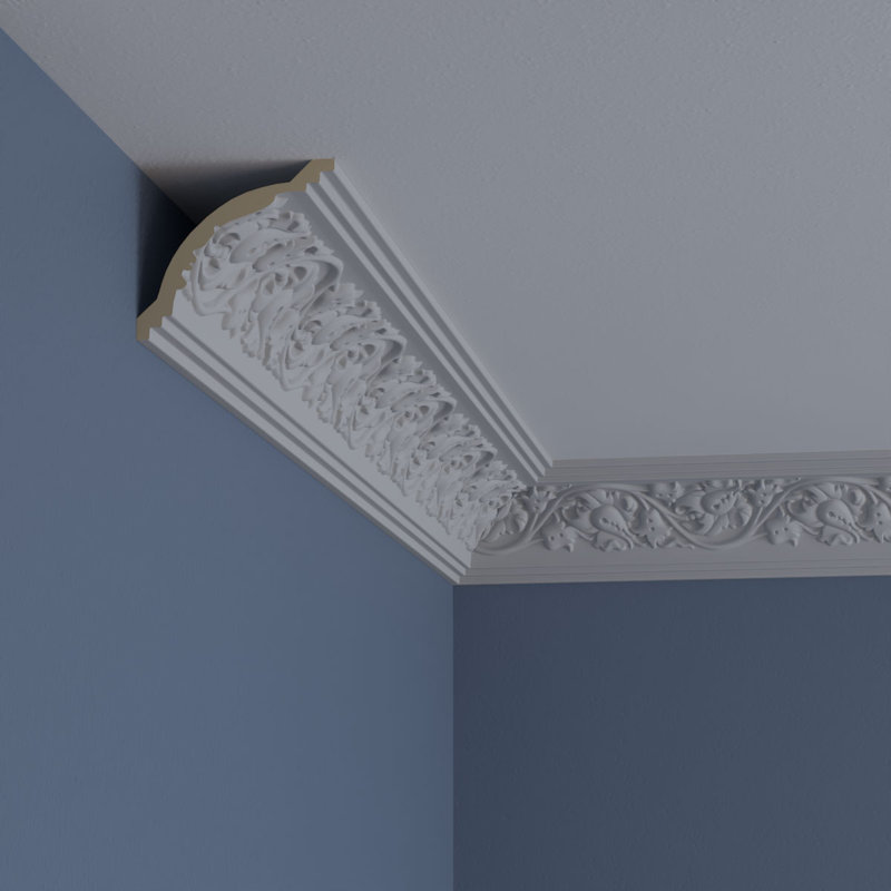 White Polyurethane Rose Crown Moulding 94.5" Length