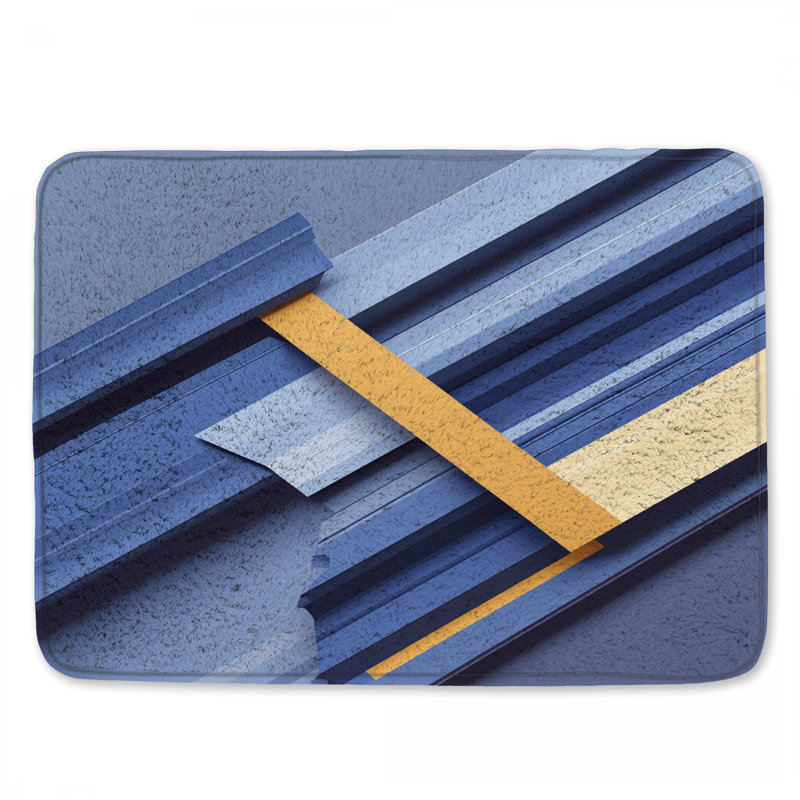Tapis de bain bleu et jaune, L 34 po x L 21 po