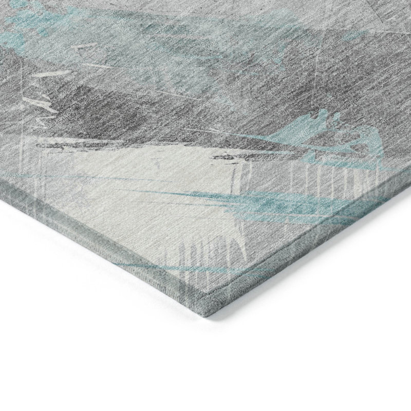 Machine Washable Indoor/Outdoor Claudian ACN1540 Teal Rug, Rectangle 8' x 10'