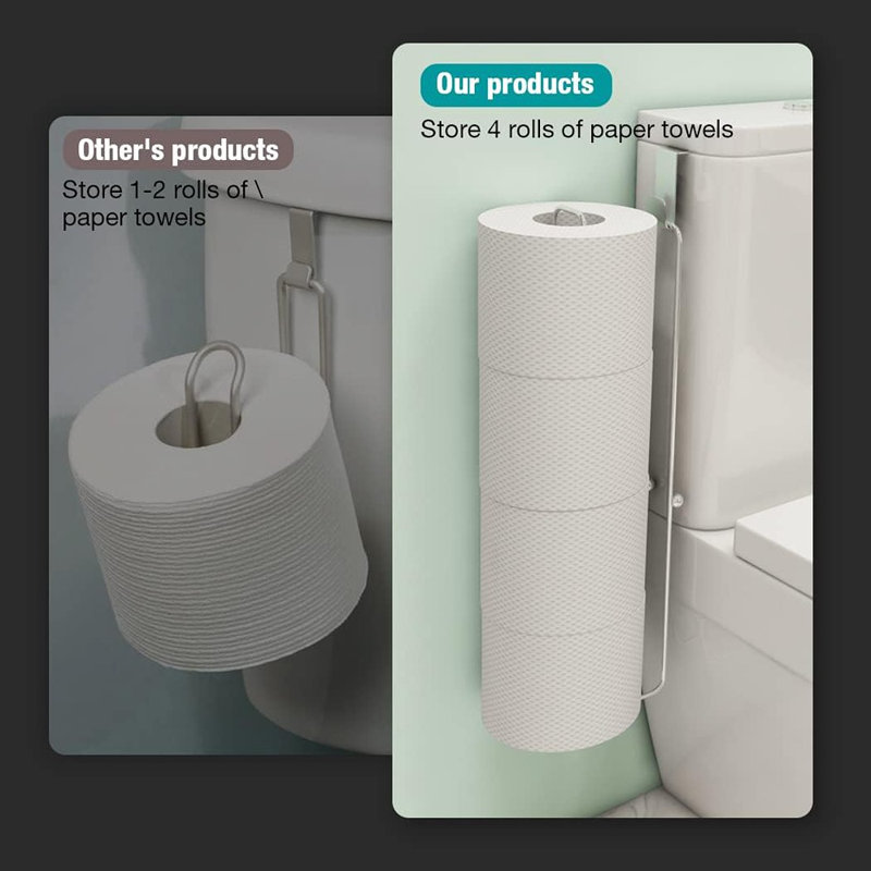 Porte-papier hygiénique au-dessus du réservoir - Acier inoxydable argenté, organisateur de salle de bain mural antirouille, rangement pour 4 rouleaux, 1 paquet