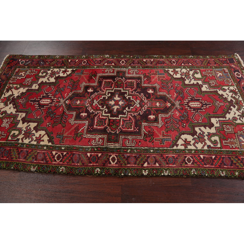 Tapis rouge en laine noué à la main de conception unique de 3 pi 7 po x 7 pi 1 po Abaigail