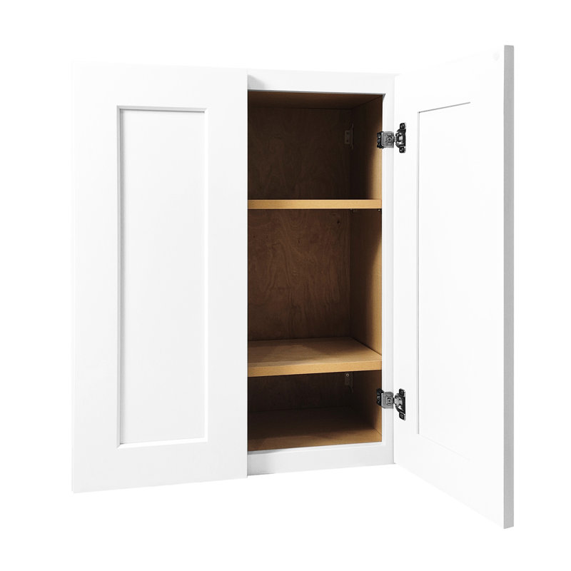 Armoire murale blanche à double porte laquée avec tablettes réglables et tiroir pour la cuisine, rangement dans la salle de bain, H 24 po x P 12 po, installation facile - clic, garage à linge en bois massif suspendu 2 1