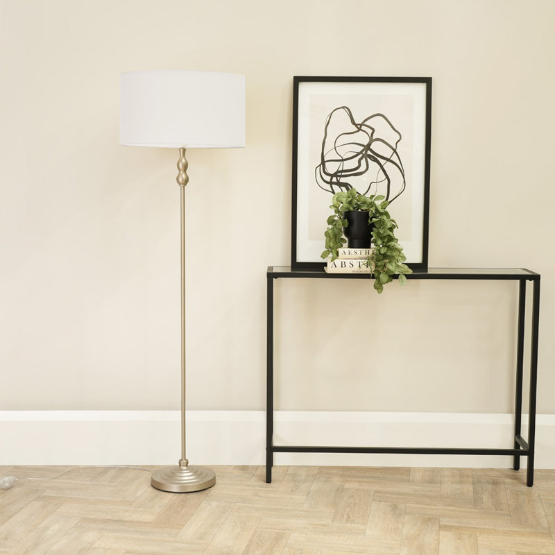 Saylorsburg 151cm Traditional Floor Lamp, Brush Chrome Silver, White Fabric, No